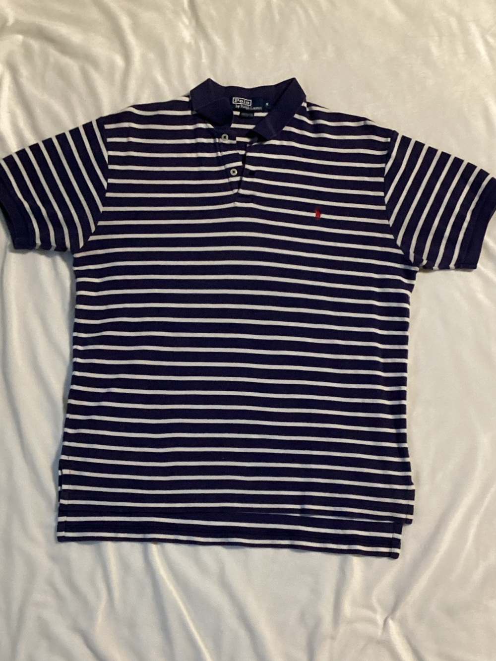 Polo by Ralph Lauren Navy & Cream Striped Polo Sz M